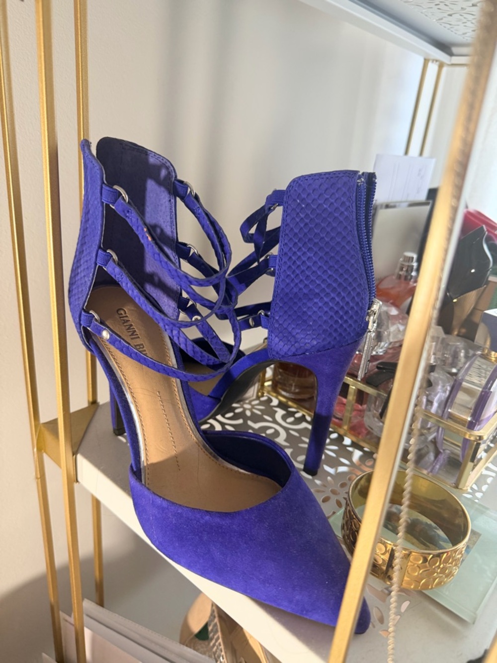 New never worn Gianni Bini Vibrant Purple Suede Pointed-Toe Lace-Up Heels